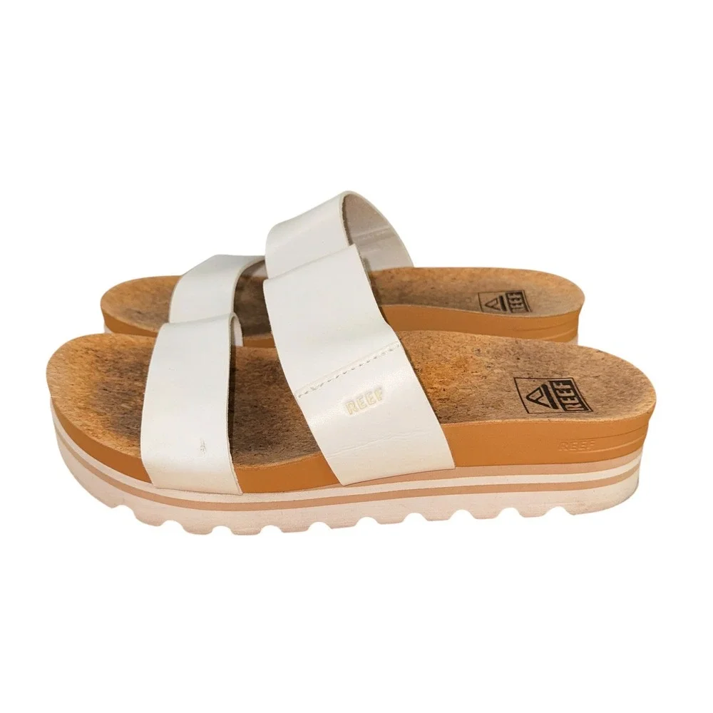 Reef Cushion Vista‎ Hi Sandals Womens 7 Pre-Owned Slide White Platform Cork 3154